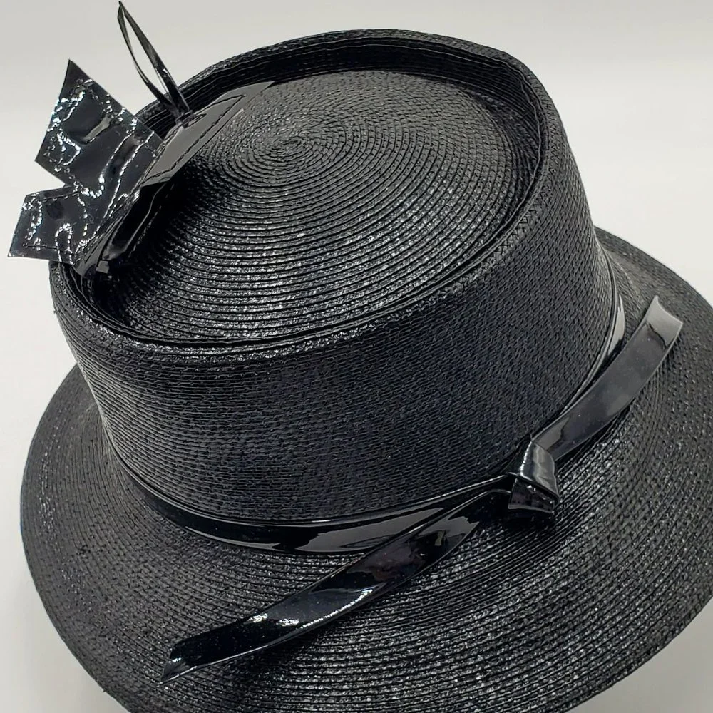 Mr. John Classic Black Hat with Patent Butterfly